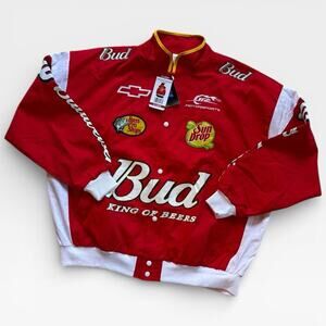 NASCAR NWT Bud Budweiser Dale Earnhardt Jr Women's Red Zip Racing Jacket Size XL